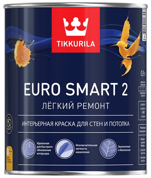 TIKKURILA EURO SMART 2 краска для стен и потолков 0.9 л.